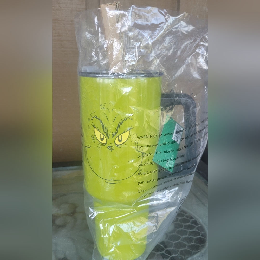 Grinch Stainless steel tumbler with straw